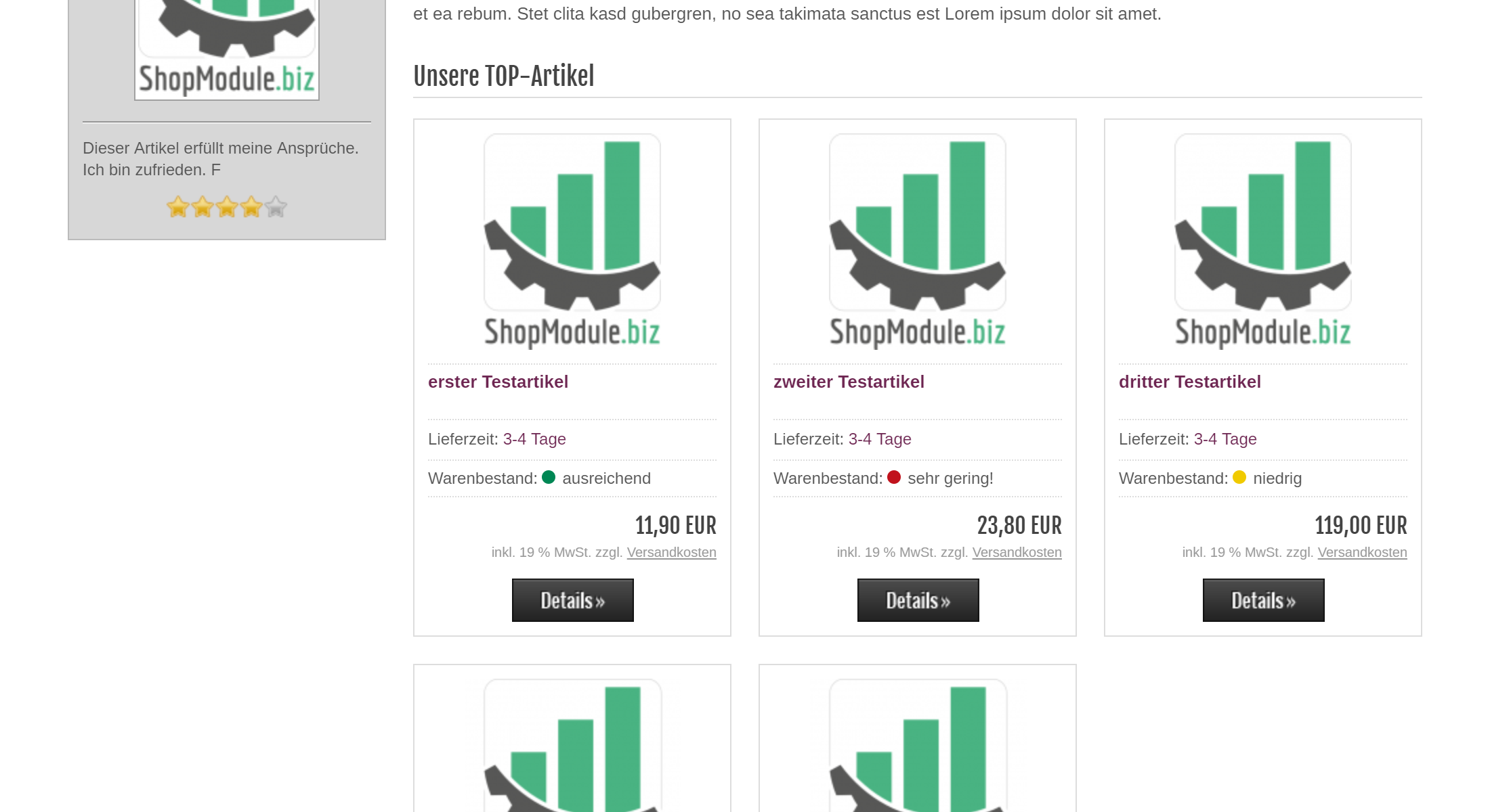 Ampelanzeige im Produktlisting