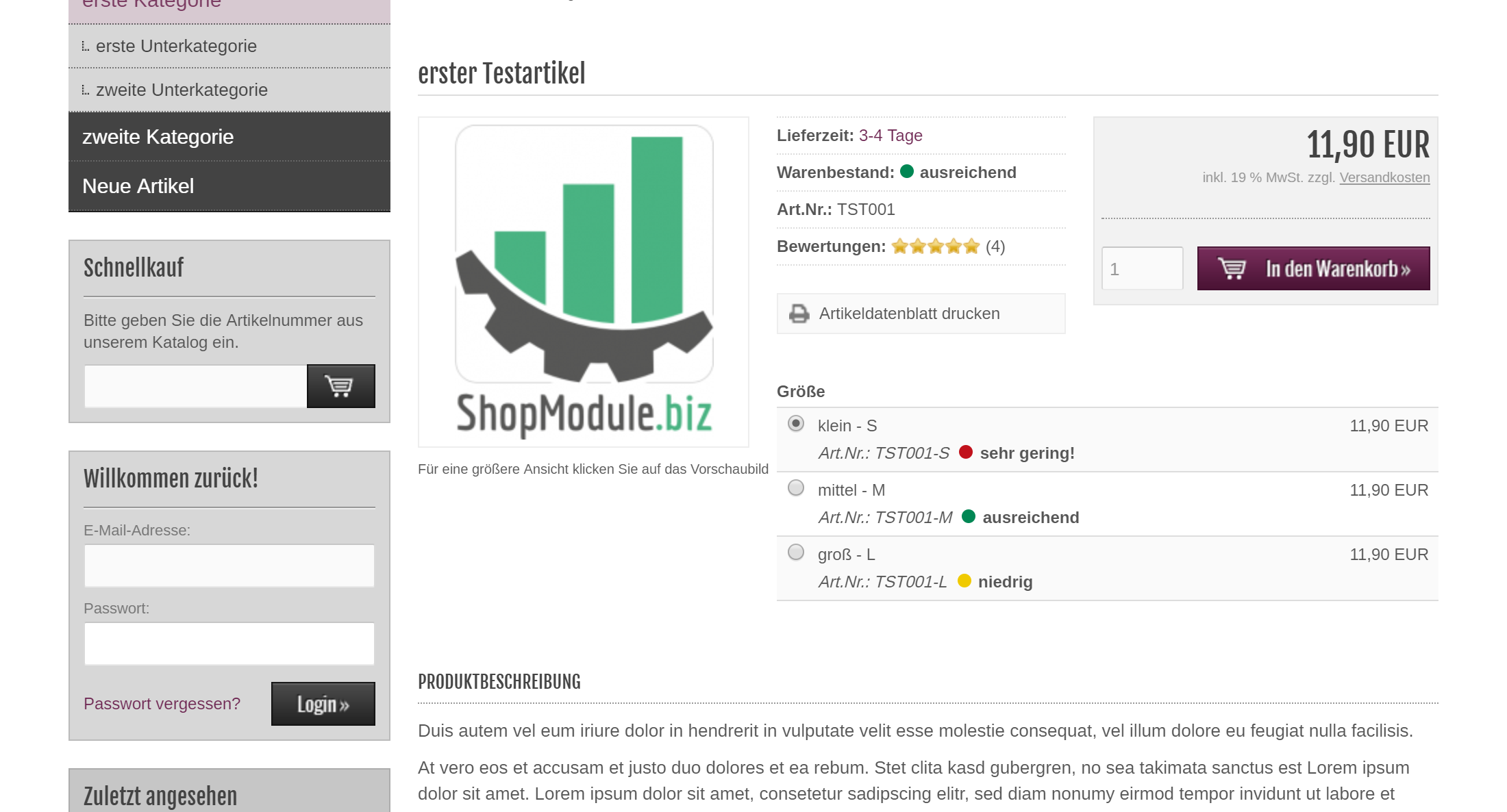 Ampelanzeige im Produktlisting 3