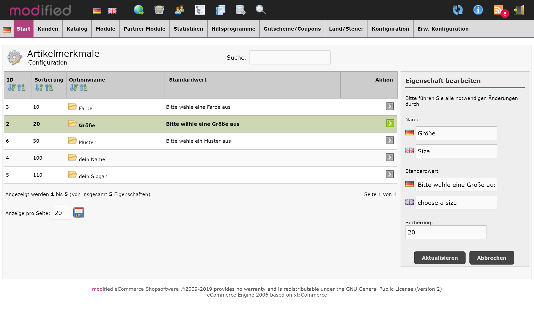Modulkonfiguration im Adminbereich 4