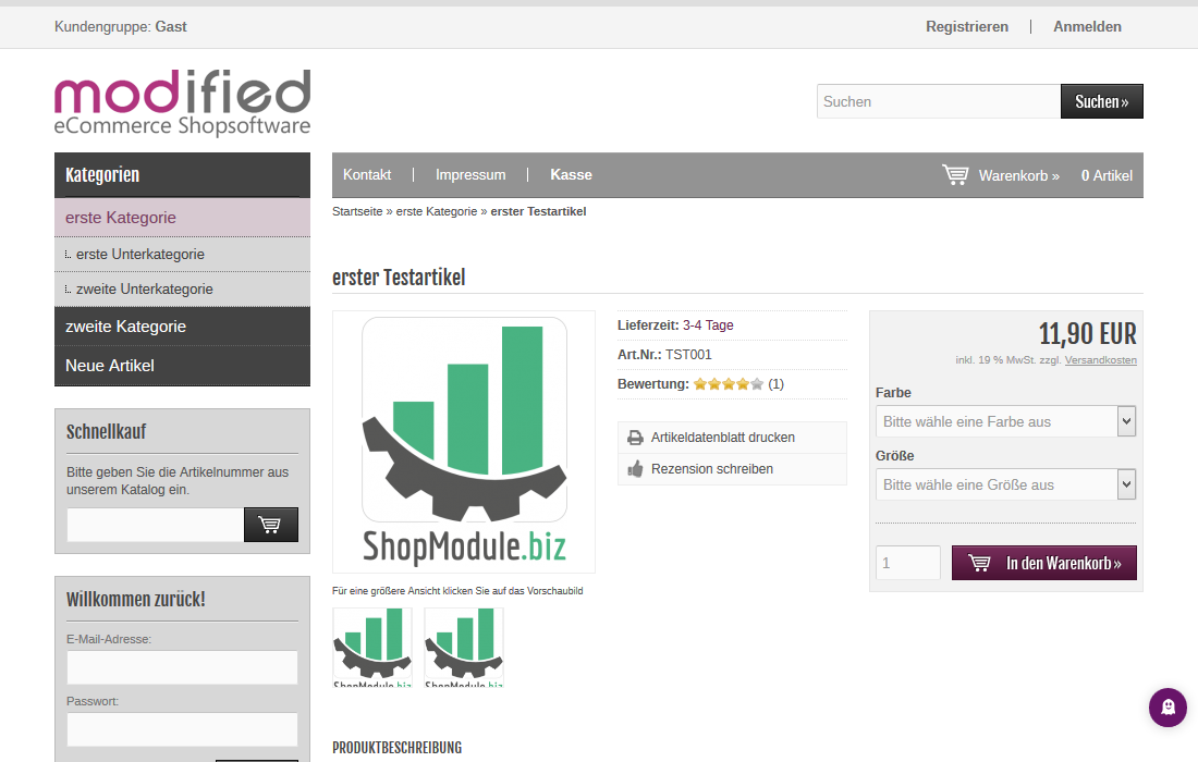 Frontend-Darstellung mit Pflichtattributen