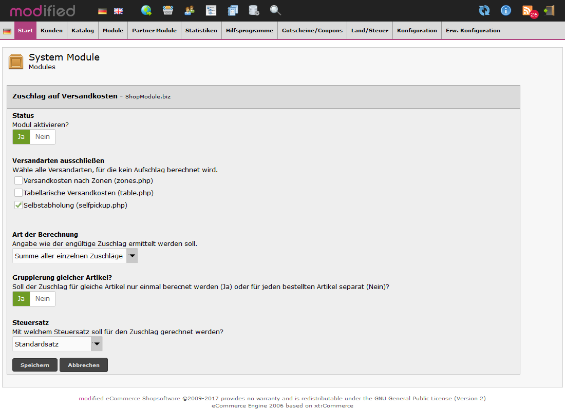 Zuschlag auf Versandkosten - Backend 12