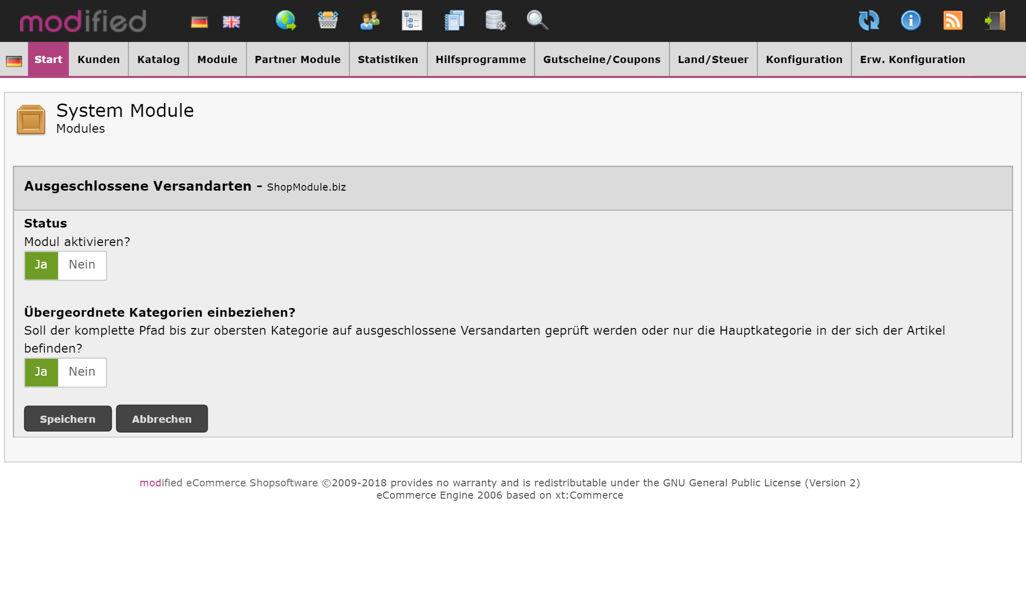 Ausgeschlossene Versandarten 2