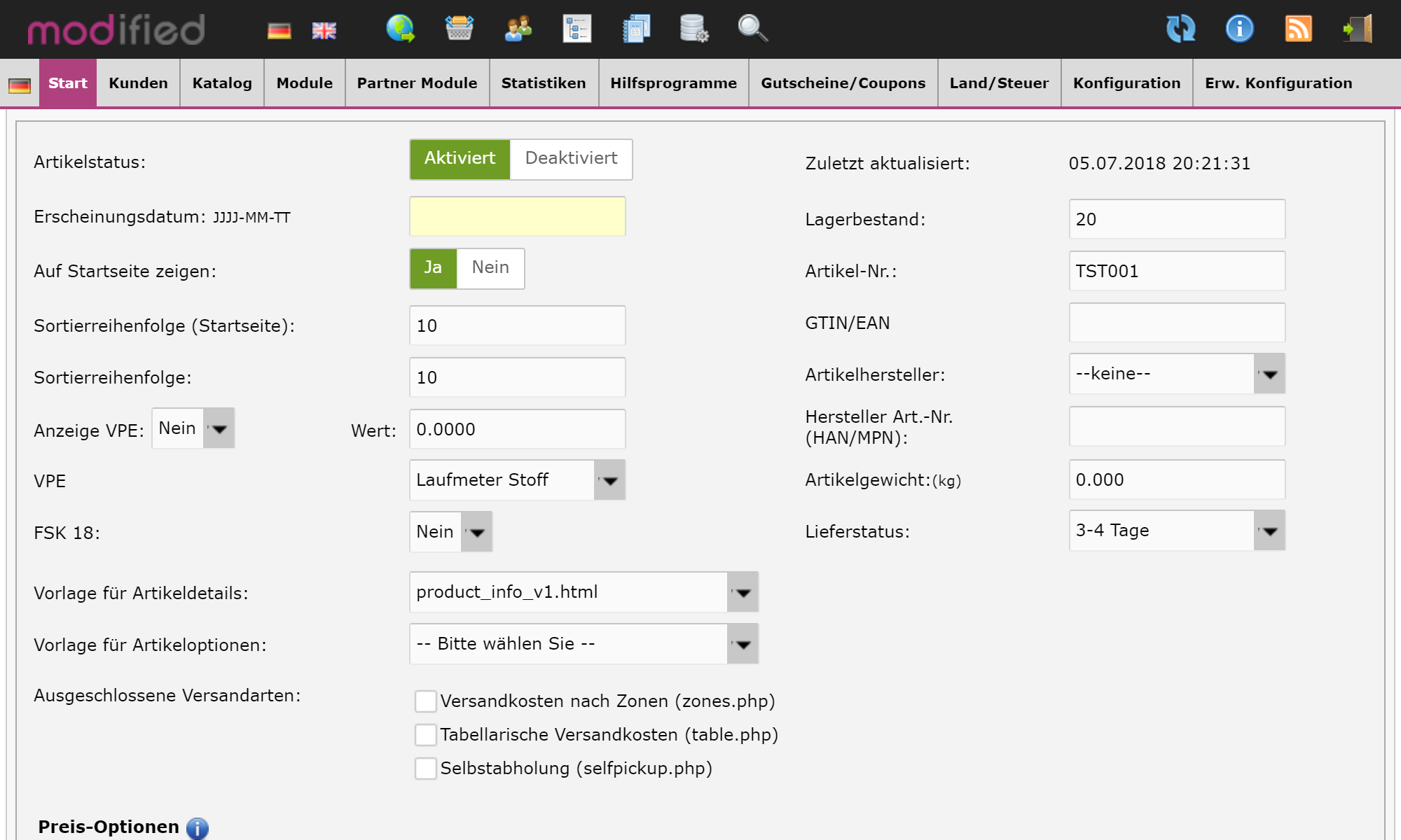 Ausgeschlossene Versandarten 3