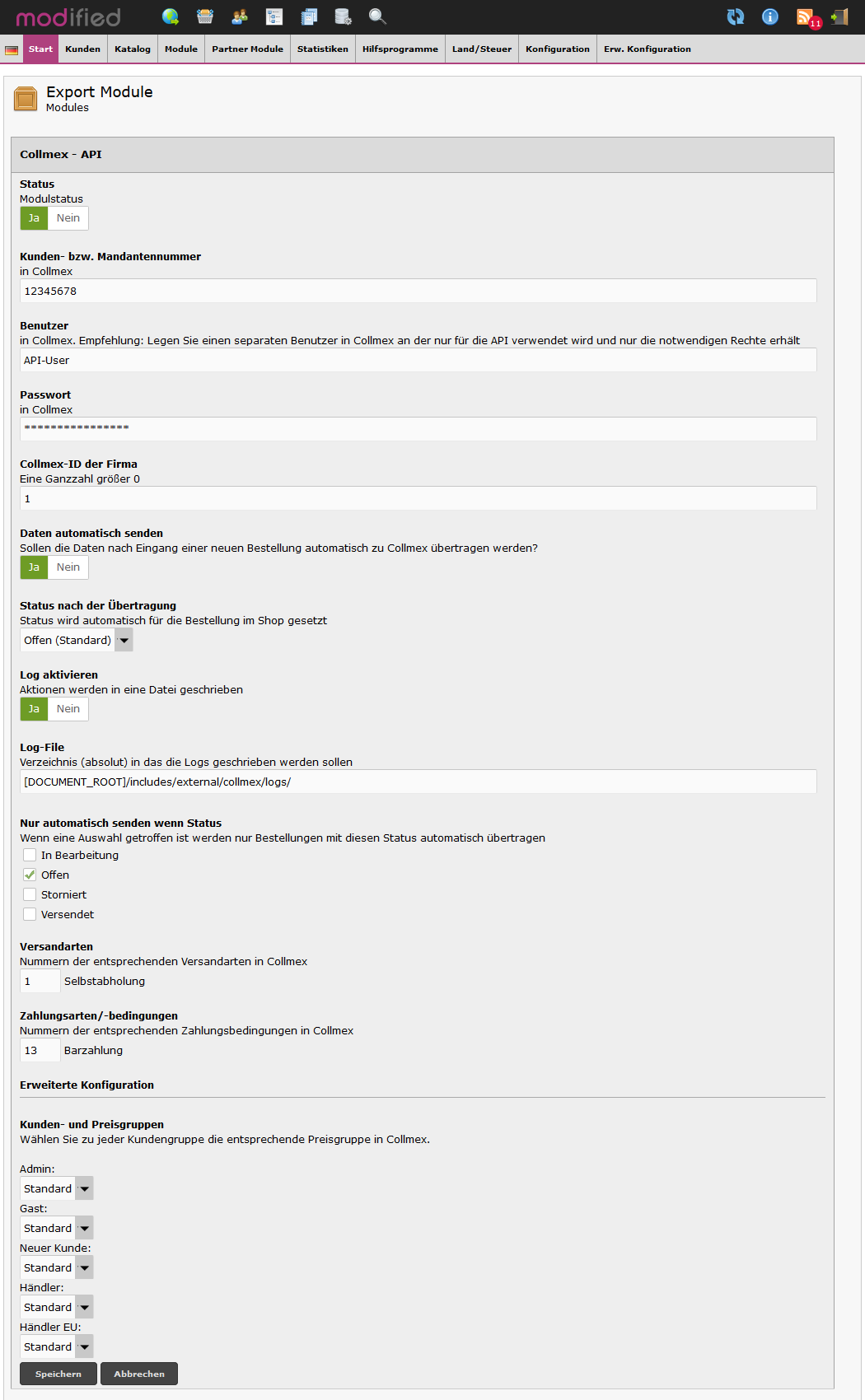 Callmex API für modified eCommerce 2