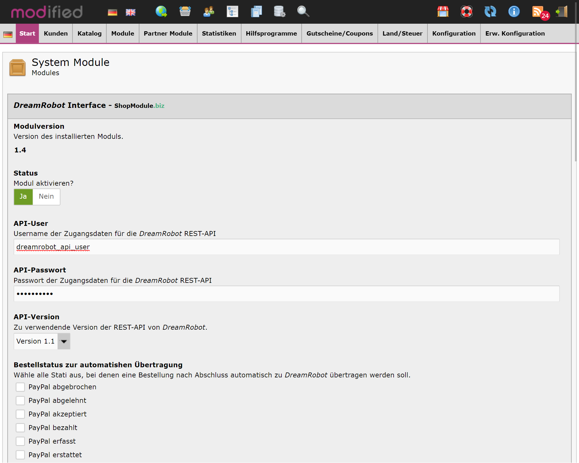 DreamRobot API für modified eCommerce 2