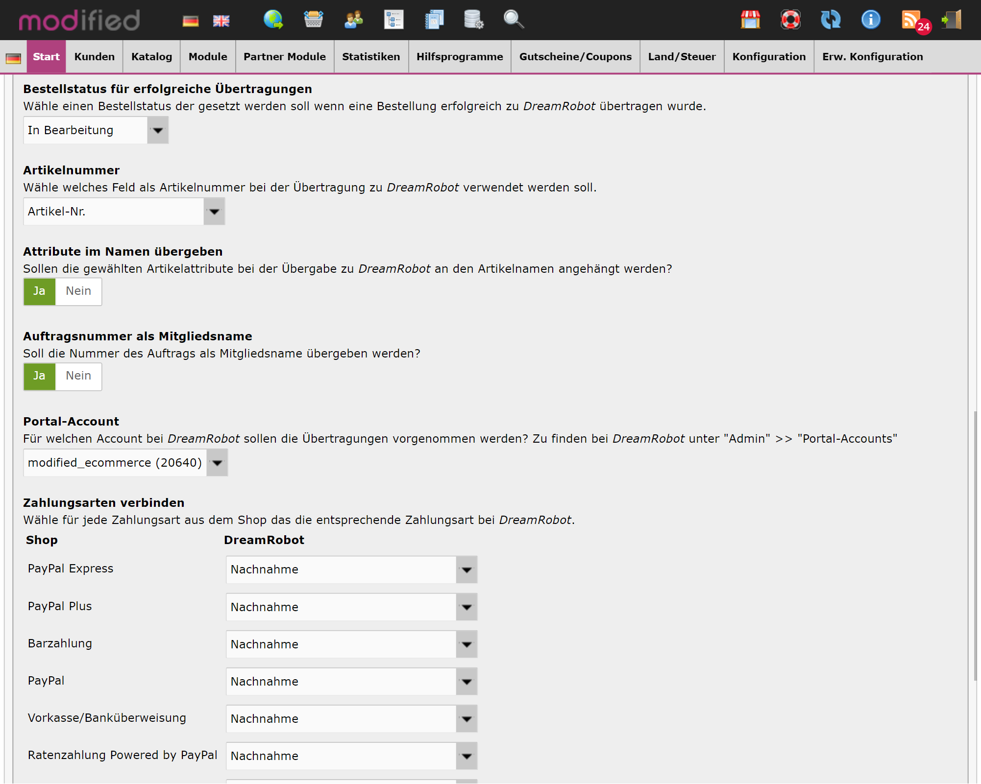 DreamRobot API für modified eCommerce 4