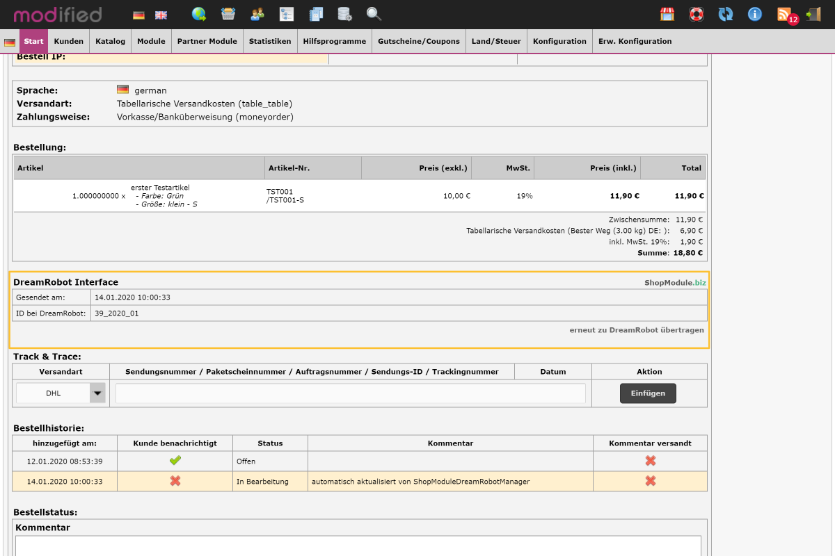 DreamRobot API für modified eCommerce 7