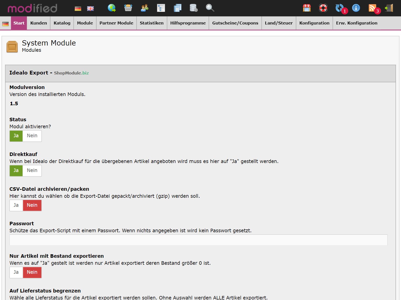 Idealo Export für modified eCommerce 2