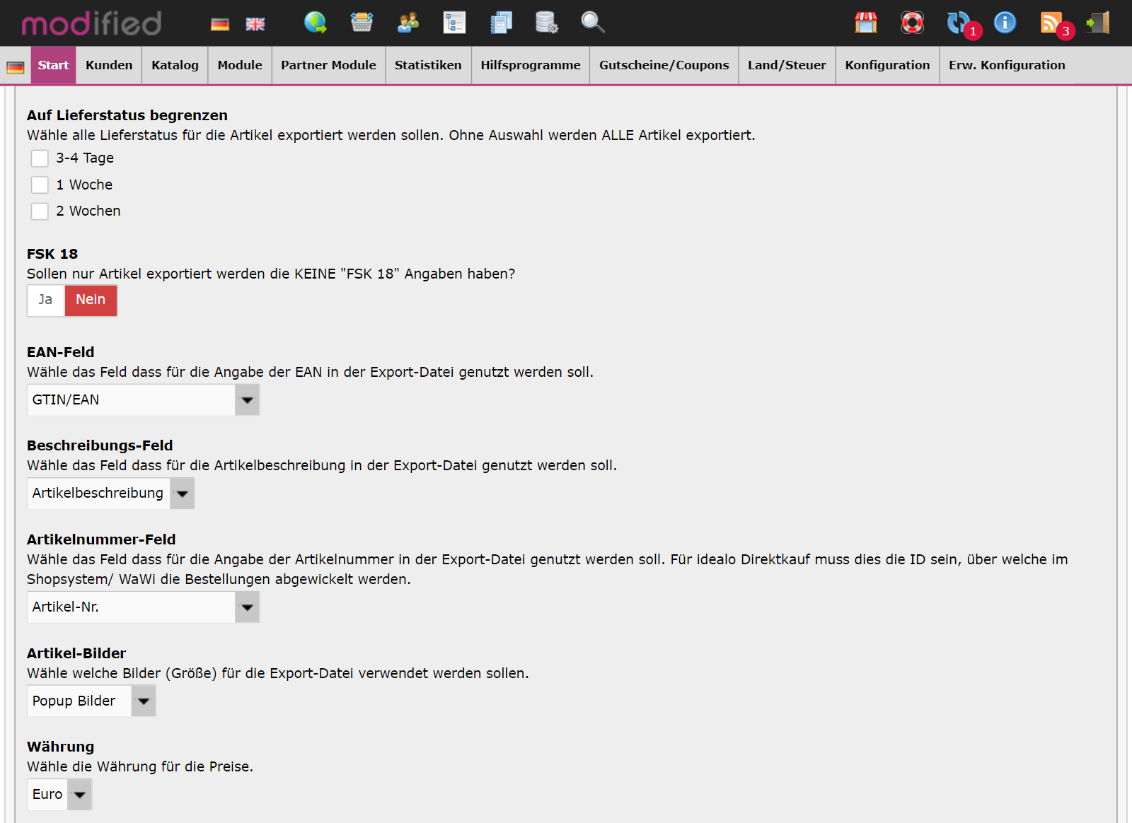 Idealo Export für modified eCommerce 3