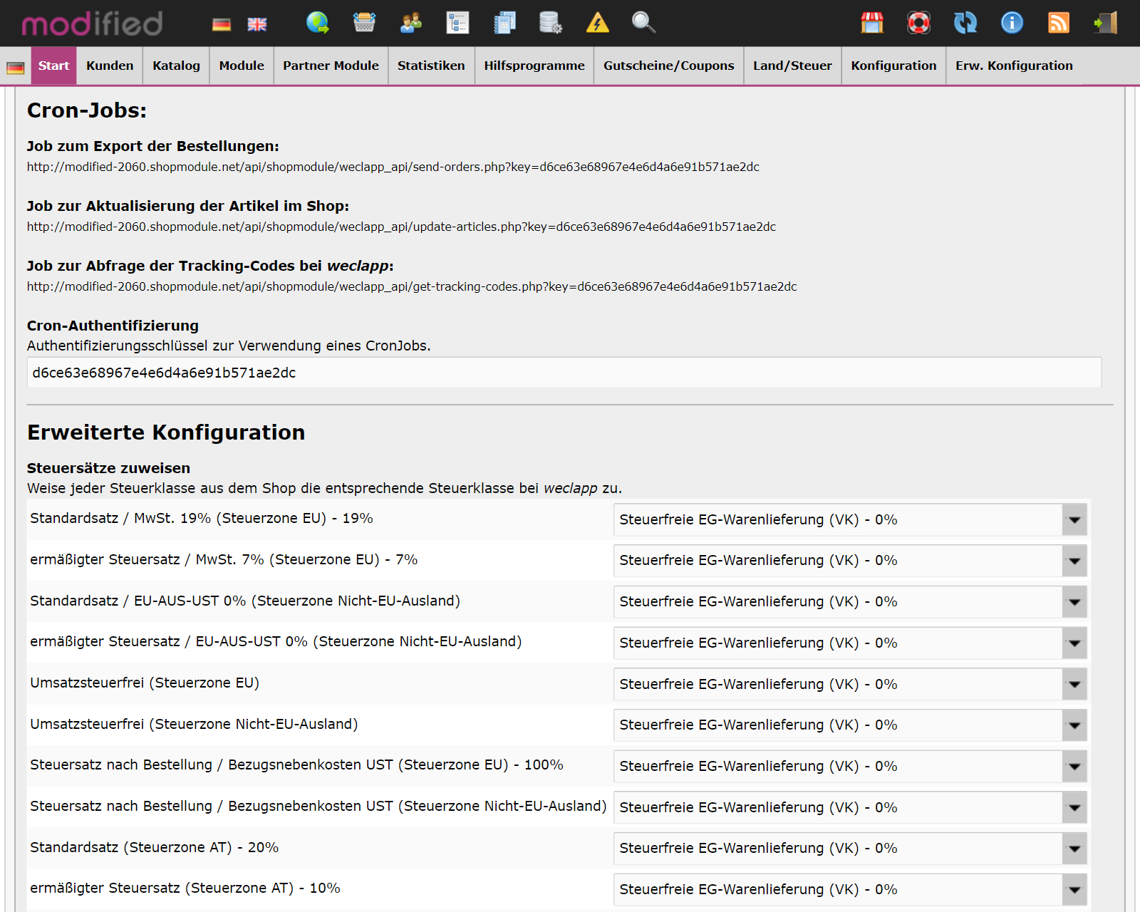 weclapp-Schnittstelle für modified eCommerce 5