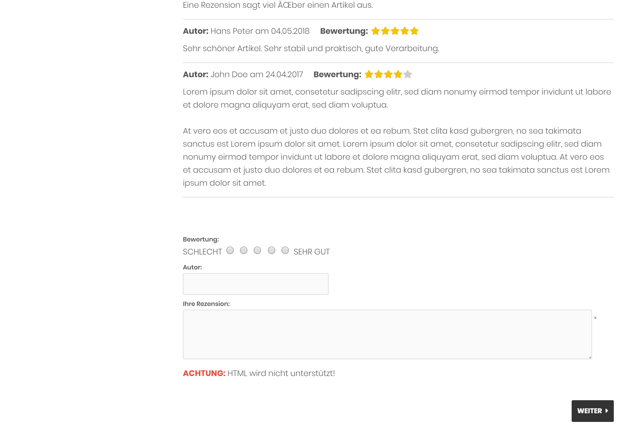 Einfaches Bewertungsformular
