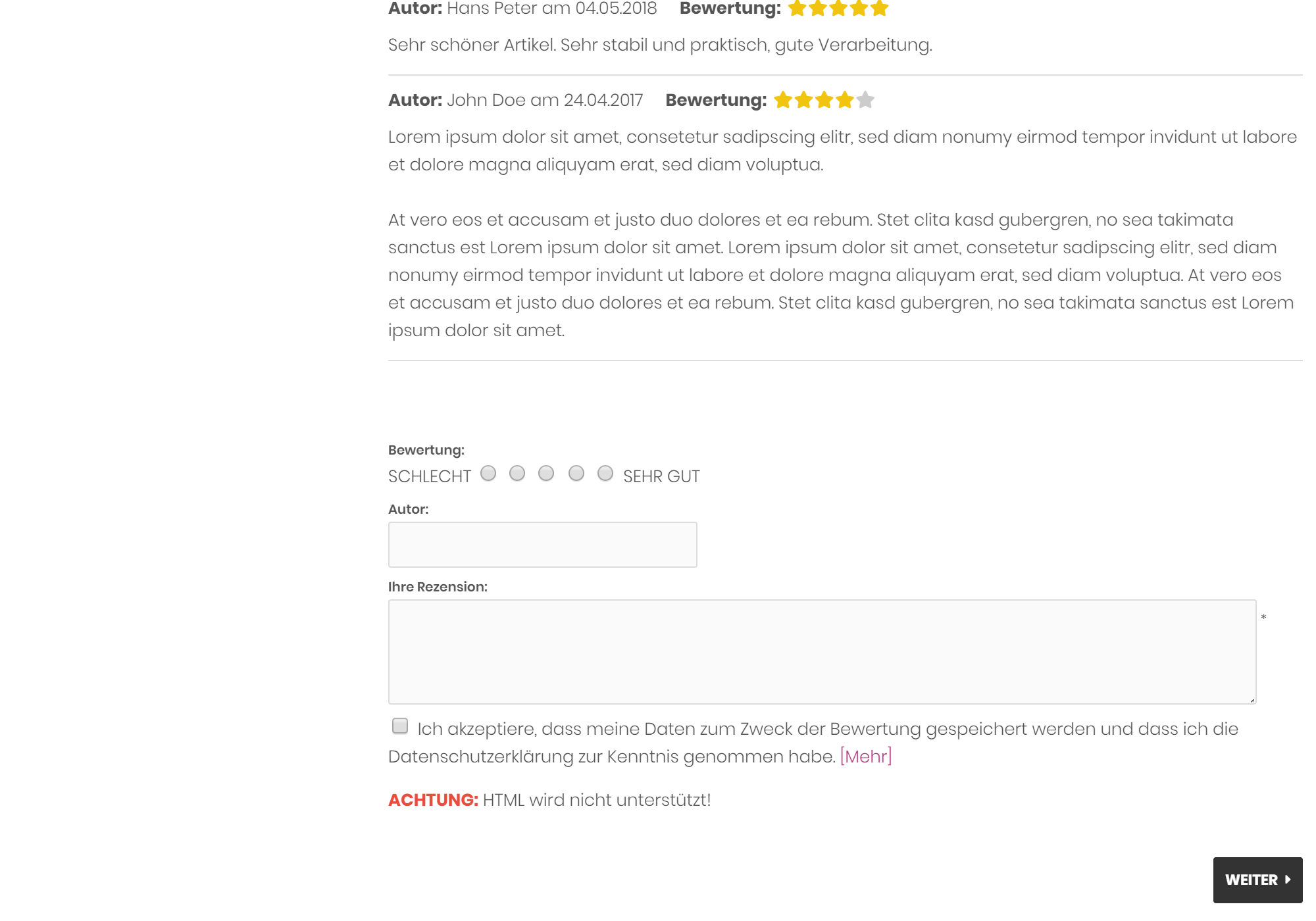 Produktbewertung & Datenschutz 2