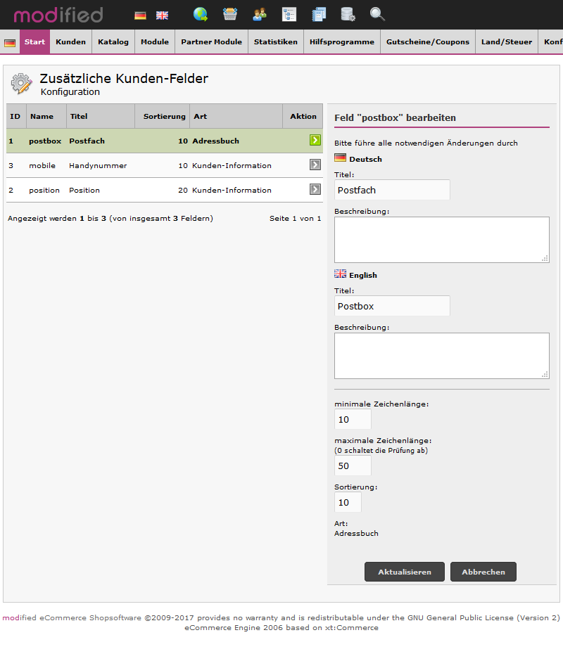 zusätzliche Kundeninformationen