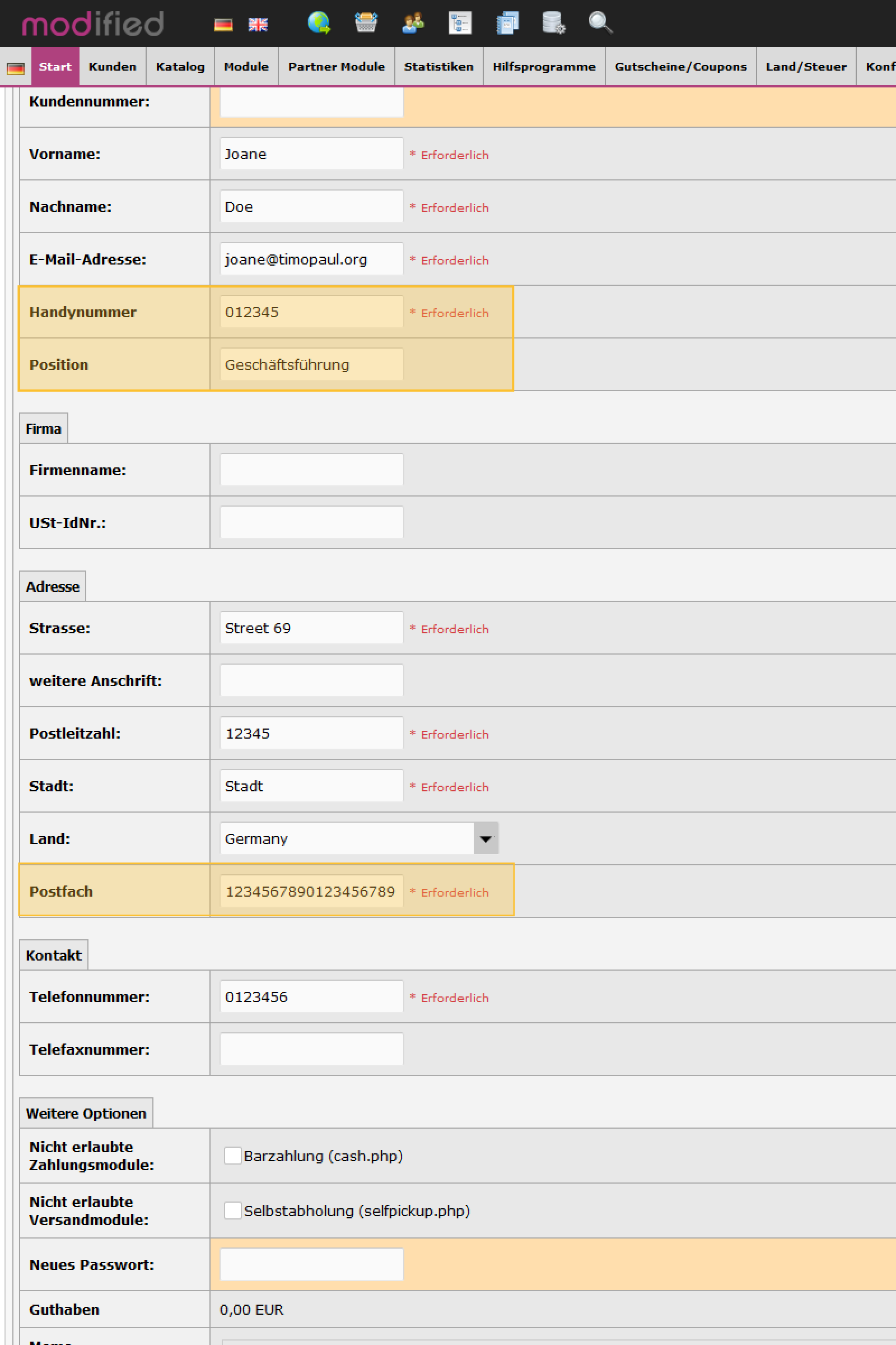zusätzliche Kundeninformationen