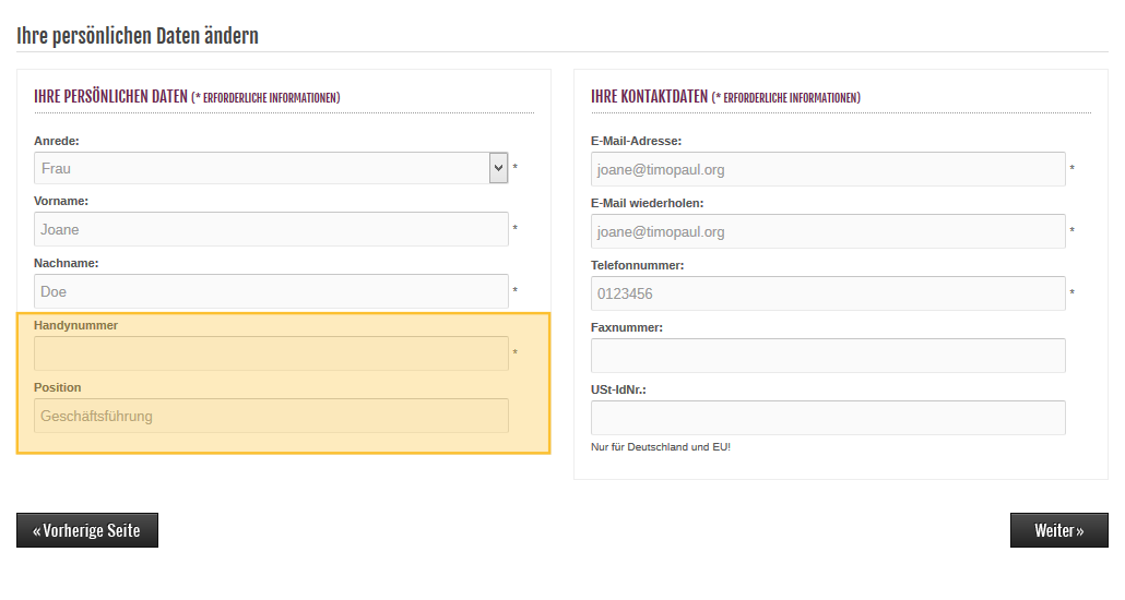 zusätzliche Kundeninformationen