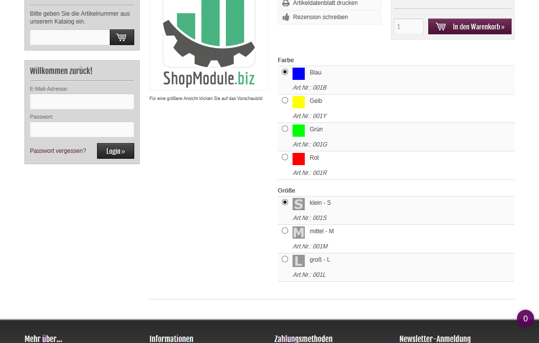 Frontend-Ansicht – Farbauswahl als Bild 2