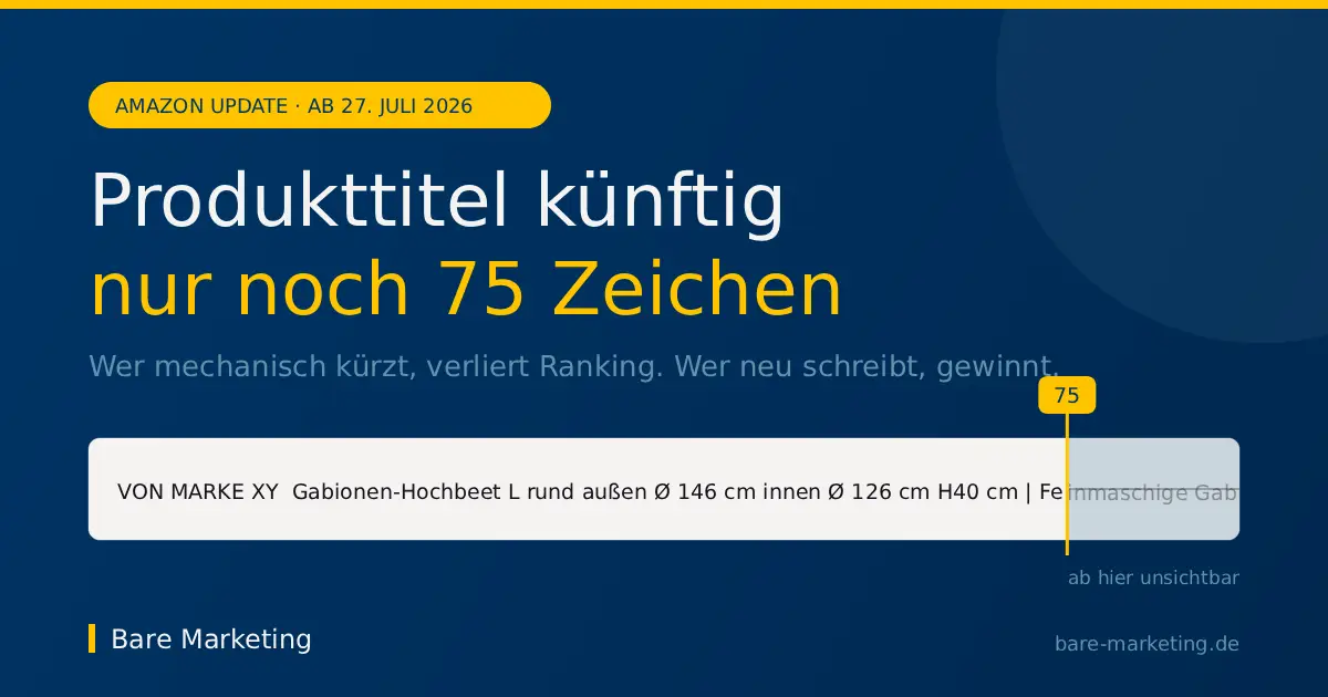 Amazon Titel 75 Zeichen: Beispiel-Produkttitel bei Zeichen 75 abgeschnitten, Rest ausgegraut und nicht mehr sichtbar