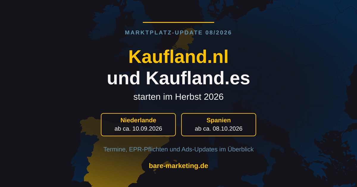 Karte von Westeuropa mit hervorgehobenen Niederlanden und Spanien zum Start der Kaufland-Marktplätze im Herbst 2026